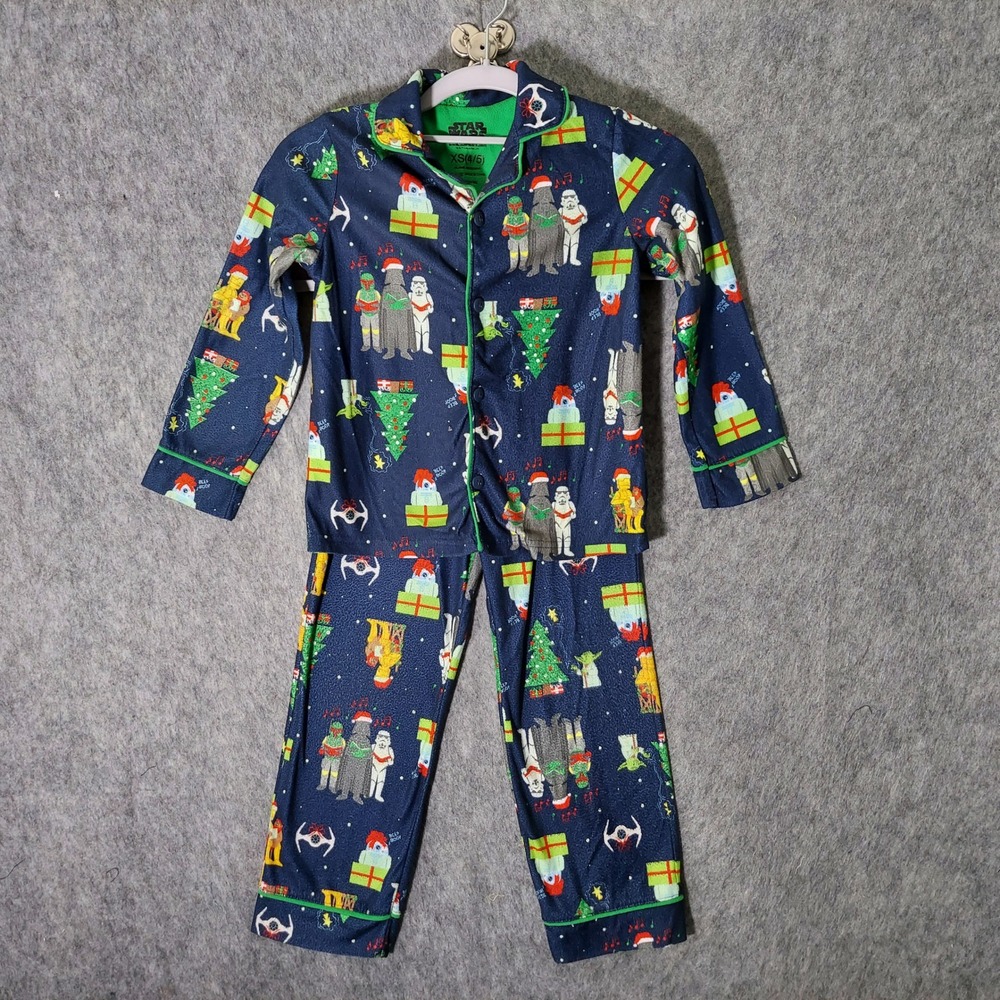 Star Wars Christmas Pajamas Set Kid Xs Fleece Button Top Pant Bubba Trooper Yoda